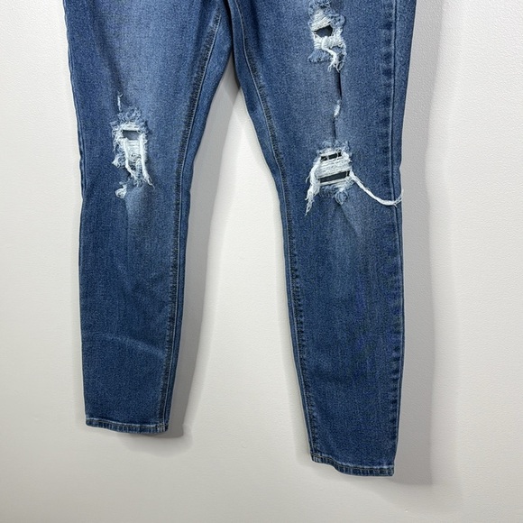 Old Navy Blue Medium Wash Distressed Denim Rockstar Super Skinny Jeans Size 14 - Picture 3 of 6